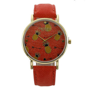 montre femme New Fashion Casual Student Simple Quartz Wristwatches Denim Leather Pineapple Table Women Watche female reloj mujer