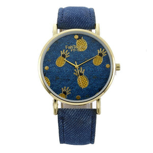 montre femme New Fashion Casual Student Simple Quartz Wristwatches Denim Leather Pineapple Table Women Watche female reloj mujer