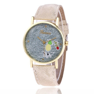 Lovely Pineapple Watches Women Casual Leather Strap Fruit Wristwatch Ladies Quartz Jeans Fabric Watch Montre Femme Relogio Mujer