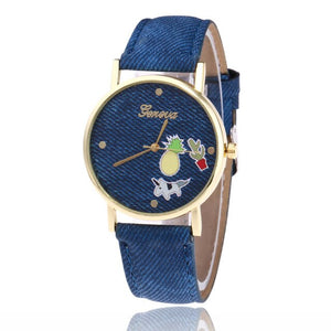 Lovely Pineapple Watches Women Casual Leather Strap Fruit Wristwatch Ladies Quartz Jeans Fabric Watch Montre Femme Relogio Mujer