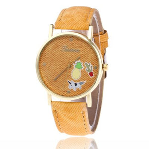 Lovely Pineapple Watches Women Casual Leather Strap Fruit Wristwatch Ladies Quartz Jeans Fabric Watch Montre Femme Relogio Mujer