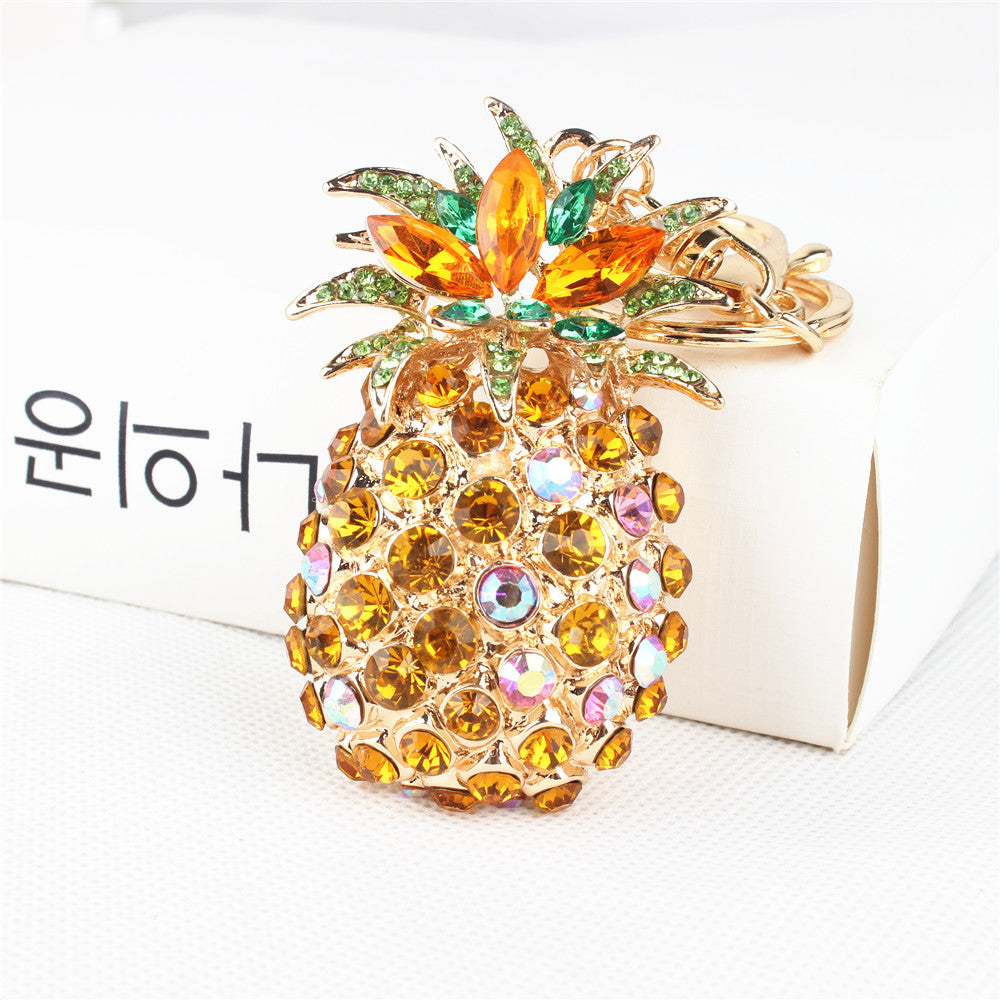 Big Pineapple Ananas Fruit Lovely Pendant Charm Crystal Rhinestone Purse Bag Car Keyring Key Chain Wedding Party Girl Gift