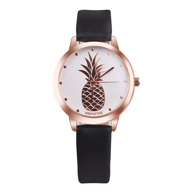 Style Quartz Women Watch Top Fashion Womens Pineapple Faux Leather Analog Quartz Watch With Crystals Clocks Women