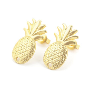 DoreenBeads Zinc Based Alloy Ear Post Stud Earrings Findings Pineapple/ Ananas Fruit Leaf Bee Style Matt Gold Color Charms,10PCs