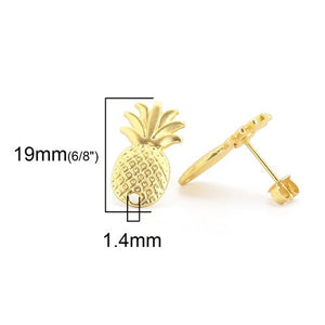 DoreenBeads Zinc Based Alloy Ear Post Stud Earrings Findings Pineapple/ Ananas Fruit Leaf Bee Style Matt Gold Color Charms,10PCs