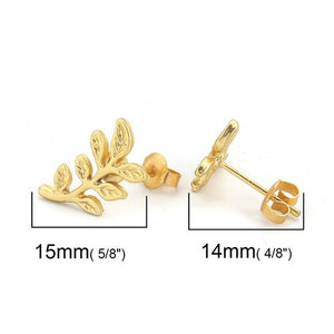 DoreenBeads Zinc Based Alloy Ear Post Stud Earrings Findings Pineapple/ Ananas Fruit Leaf Bee Style Matt Gold Color Charms,10PCs