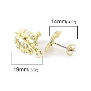 DoreenBeads Zinc Based Alloy Ear Post Stud Earrings Findings Pineapple/ Ananas Fruit Leaf Bee Style Matt Gold Color Charms,10PCs