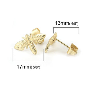 DoreenBeads Zinc Based Alloy Ear Post Stud Earrings Findings Pineapple/ Ananas Fruit Leaf Bee Style Matt Gold Color Charms,10PCs