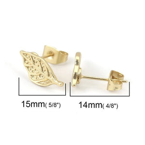 DoreenBeads Zinc Based Alloy Ear Post Stud Earrings Findings Pineapple/ Ananas Fruit Leaf Bee Style Matt Gold Color Charms,10PCs