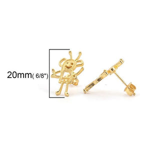 DoreenBeads Zinc Based Alloy Ear Post Stud Earrings Findings Pineapple/ Ananas Fruit Leaf Bee Style Matt Gold Color Charms,10PCs