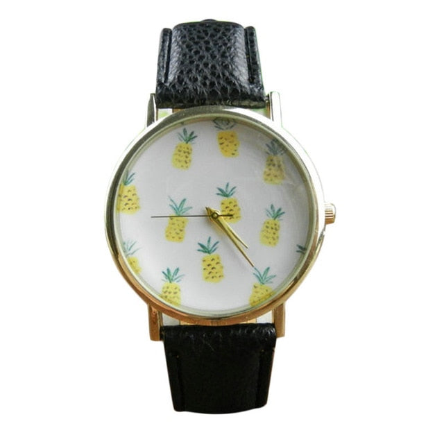 New Arrival Simple Pineapple Pattern Design Dial Women Watch Gift Clock Leather Band Analog Quartz Vogue Wrist Watch Kol Saati#W